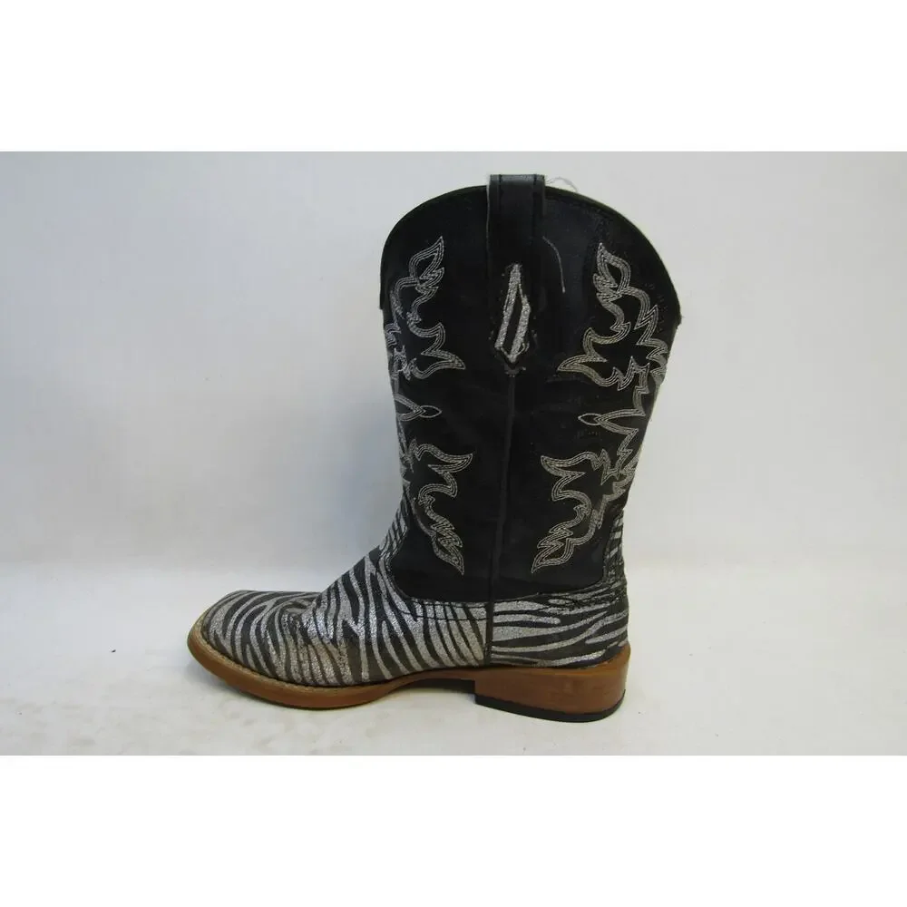 Roper Brand Youth Size 2 M Black Zebra Print Cowboy Western Boots
